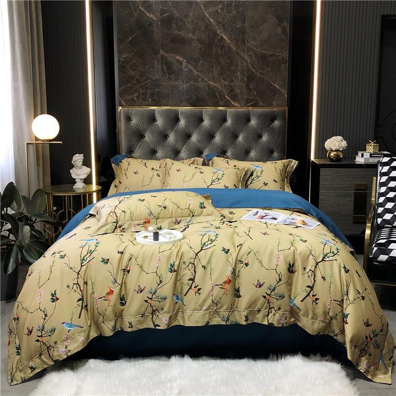 Flowers & Birds Print Egyptian Cotton Duvet Cover Set