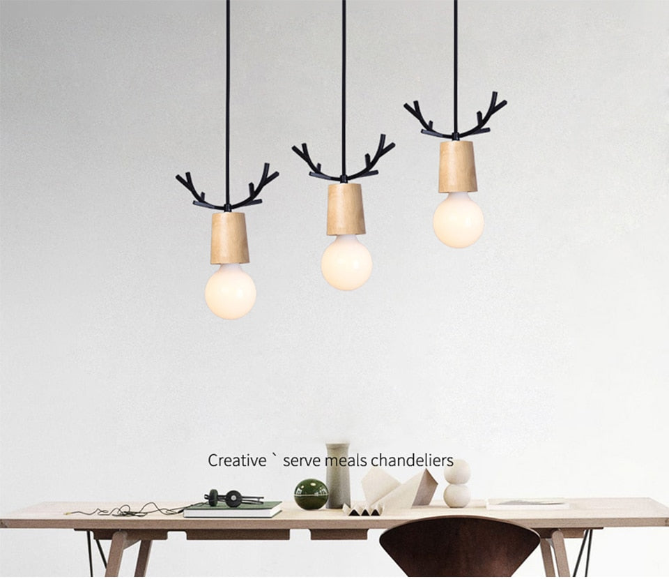 IIS Wood Deer Pendant Lights Modern Northern American Art