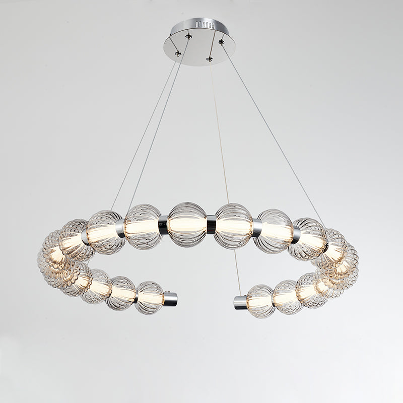 APEX Circular Ring Chrome LED Chandelier Pearl Necklace Style