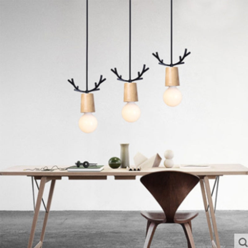 IIS Wood Deer Pendant Lights Modern Northern American Art
