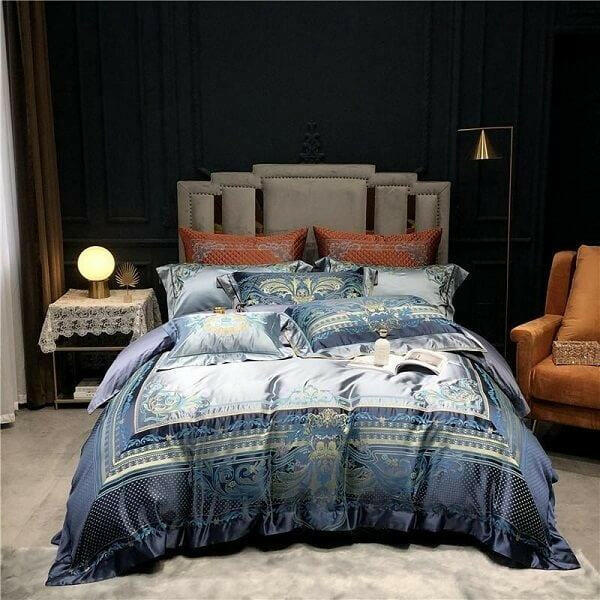 Hadi Embroidered Border Satin Duvet Cover Set