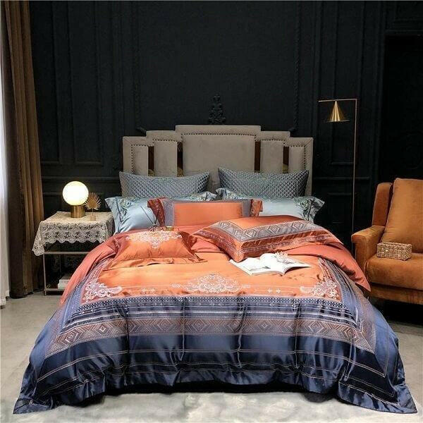 Hadi Embroidered Border Satin Duvet Cover Set