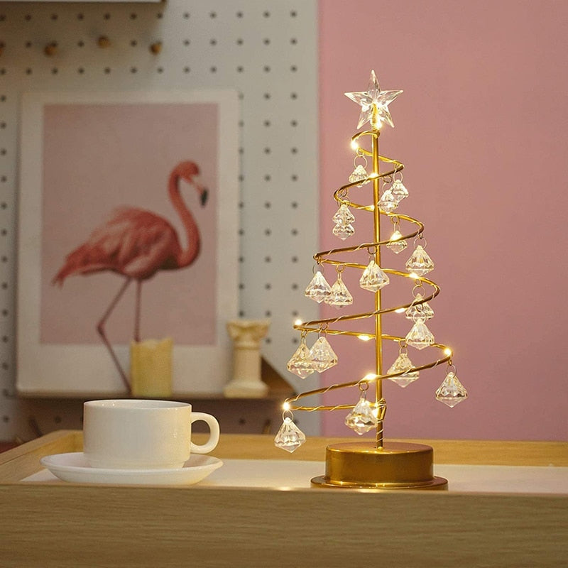 PQ Christmas Tree Table Lamp LED Crystal Night Light Battery Powered
