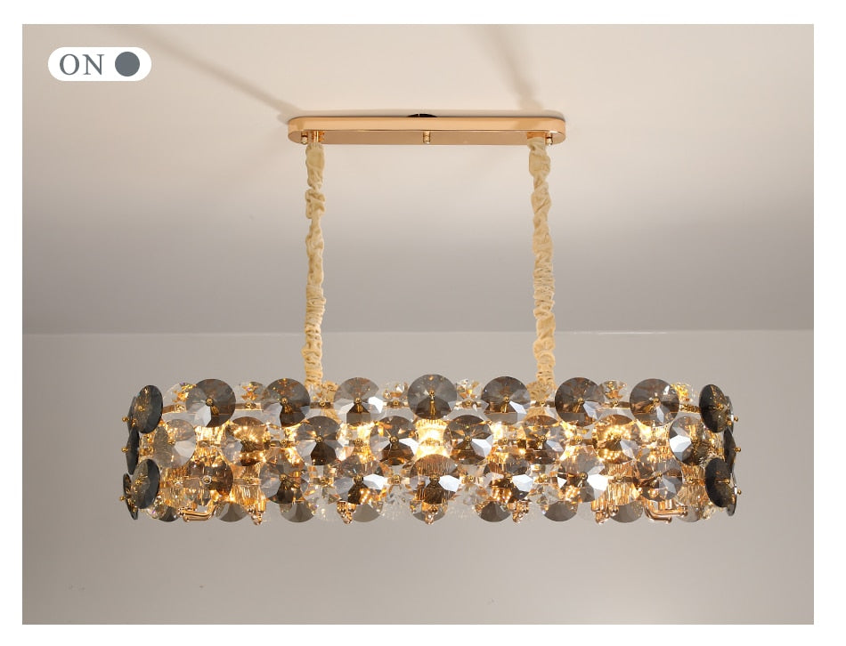 YLK Luxury Dining Room Crystal Chandelier Gold Oval Design Kitchen Island Hanging Light