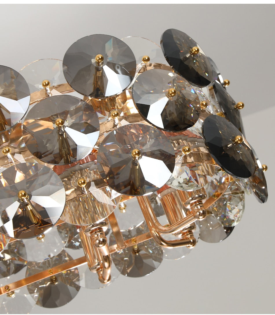 YLK Luxury Dining Room Crystal Chandelier Gold Oval Design Kitchen Island Hanging Light