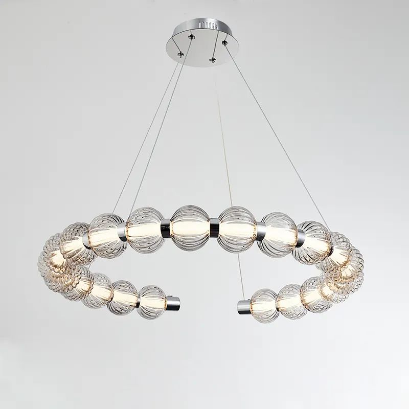APEX Circular Ring Chrome LED Chandelier Pearl Necklace Style