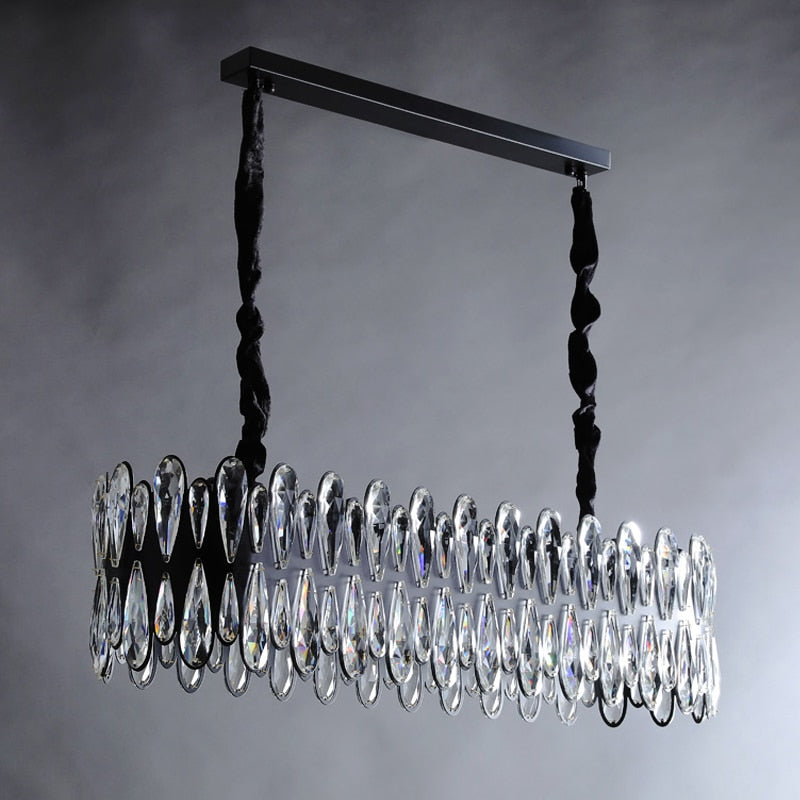 YLK Modern dining room crystal chandelier luxury black kitchen island hanging lamp oval design home