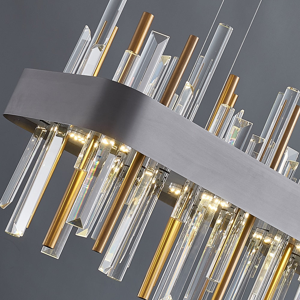 YLK Luxury Rectangle modern crystal chandelier hanging light fixture