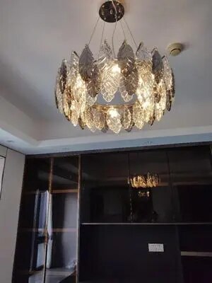 LED Dimmable Crystal Goose Feather Gold Silver Lustre Chandelier