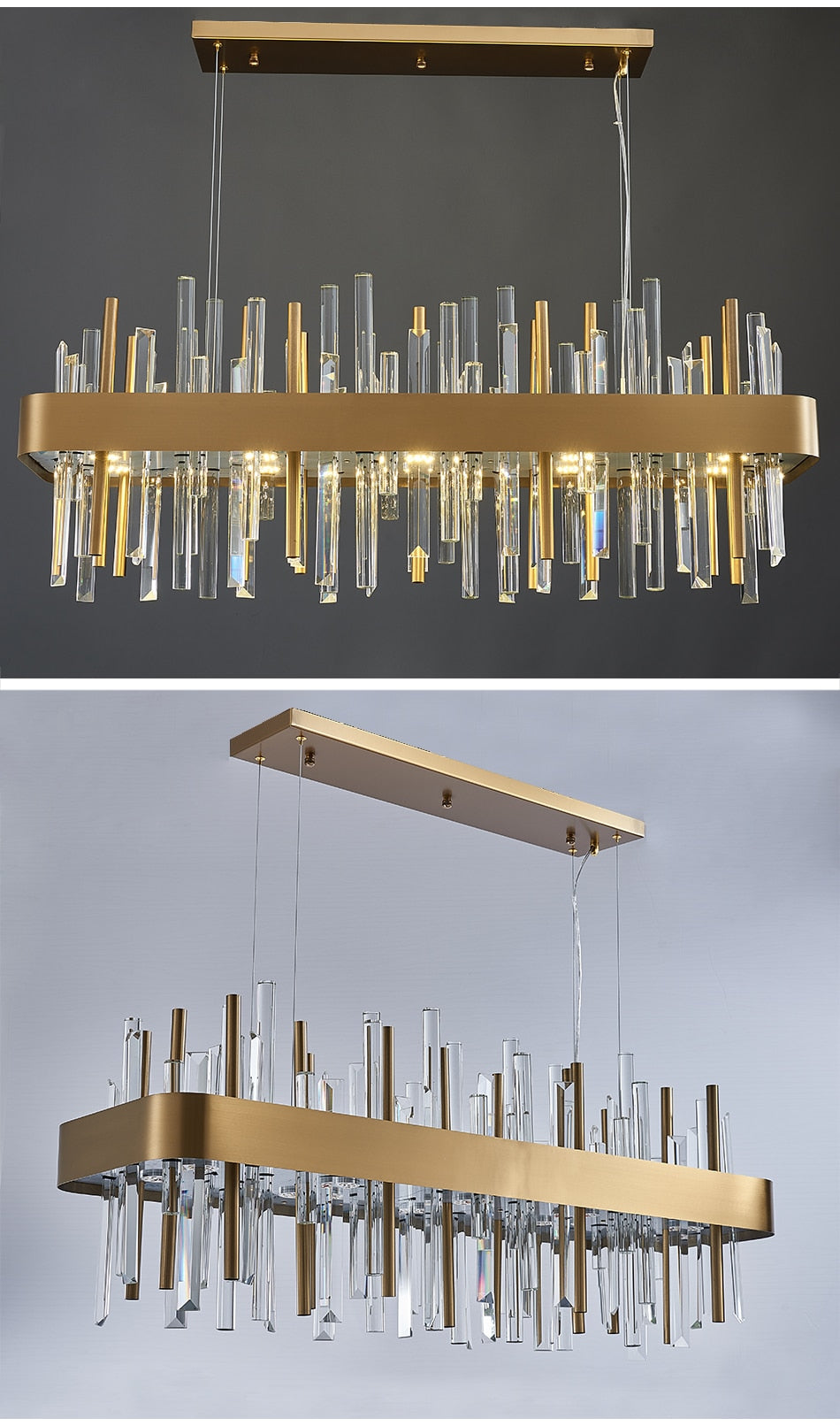 YLK Luxury Rectangle modern crystal chandelier hanging light fixture