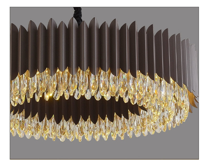 IND Modern Luxury Crystal Round Gold Black Chandelier Light