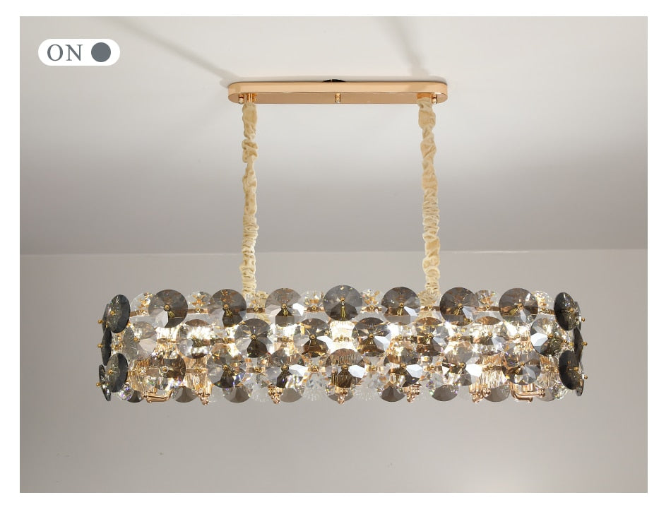 YLK Luxury Dining Room Crystal Chandelier Gold Oval Design Kitchen Island Hanging Light