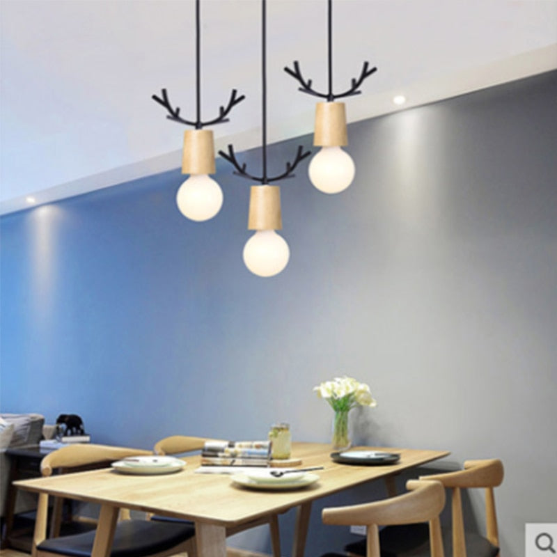 IIS Wood Deer Pendant Lights Modern Northern American Art
