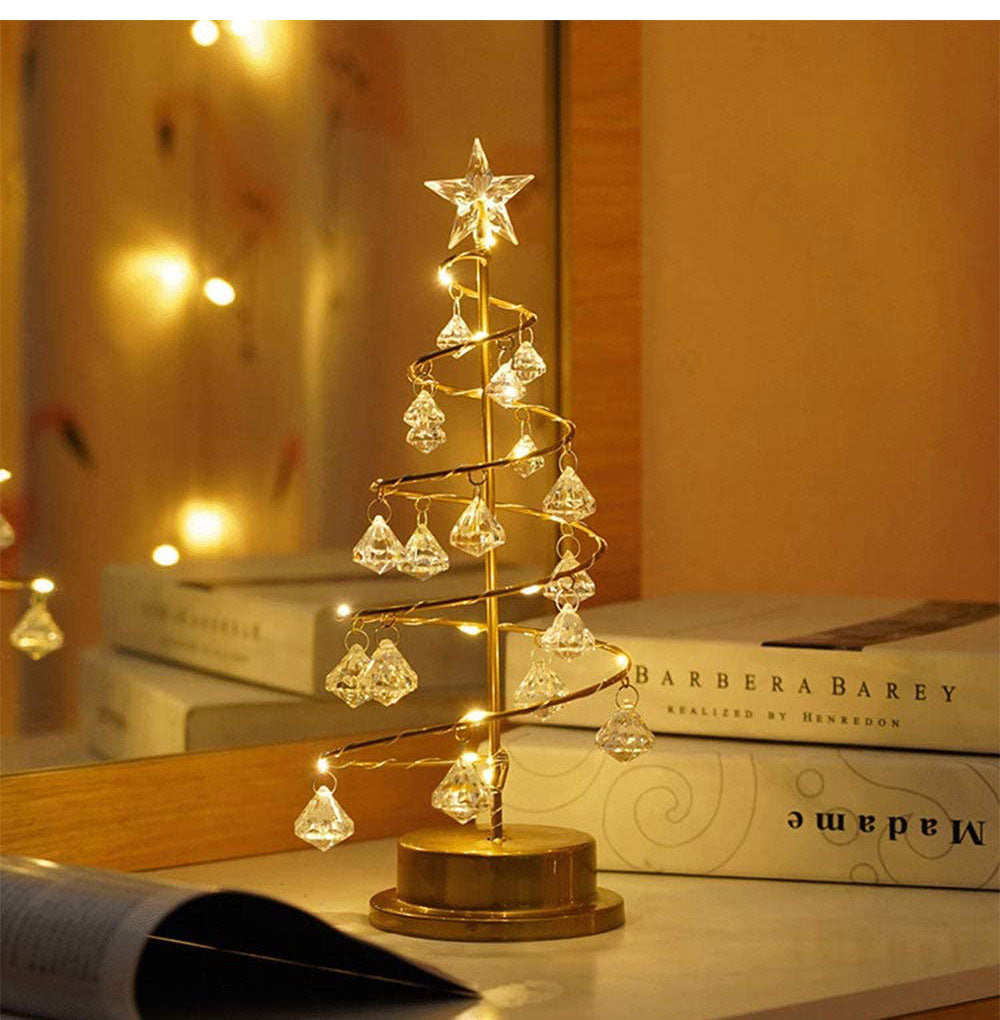 PQ Christmas Tree Table Lamp LED Crystal Night Light Battery Powered