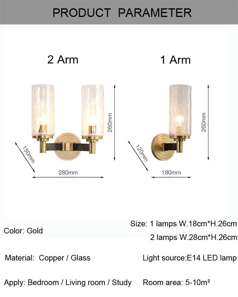 KUNG Modern Lustre Crystal Wall Lamp Bronze