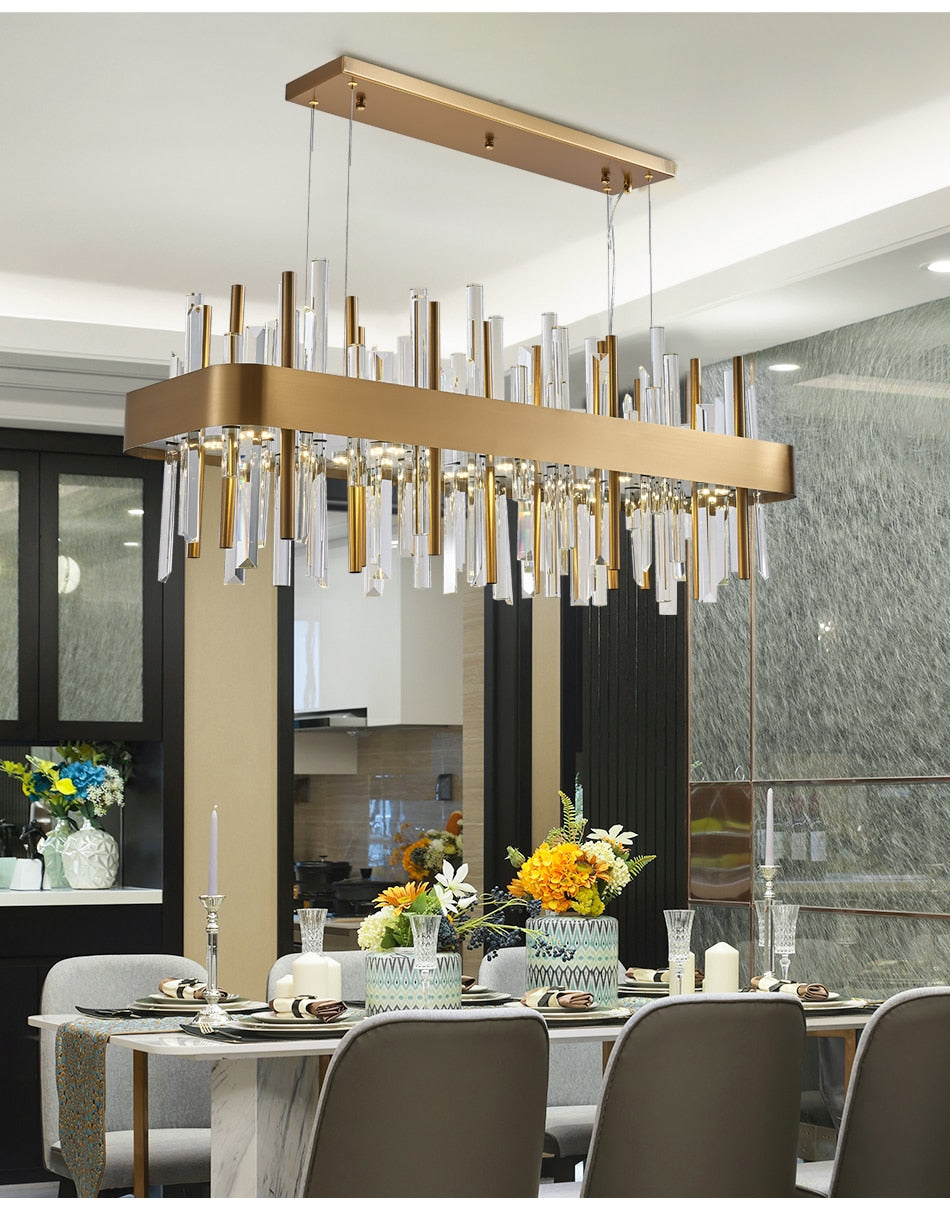 YLK Luxury Rectangle modern crystal chandelier hanging light fixture
