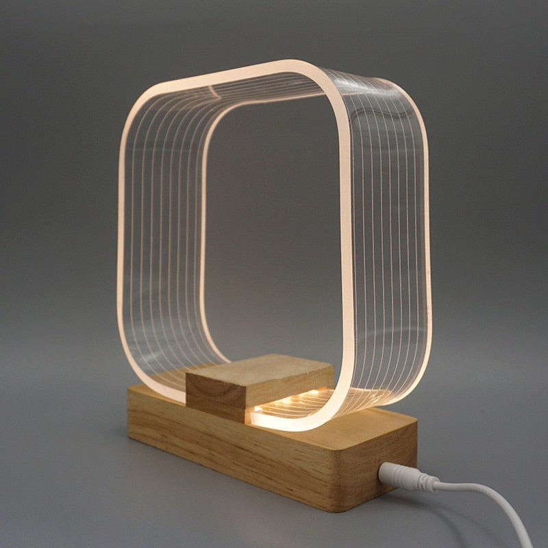 Night Light Wood Base Desk Lamp