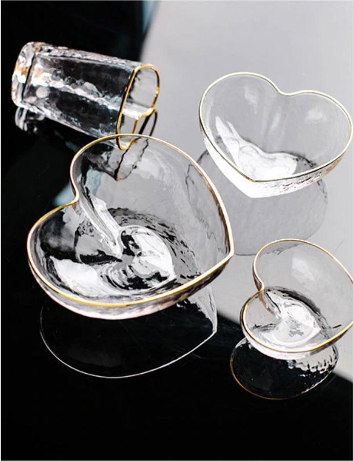 Heart Glass Tableware with Gold Rim - Nordic Side - 