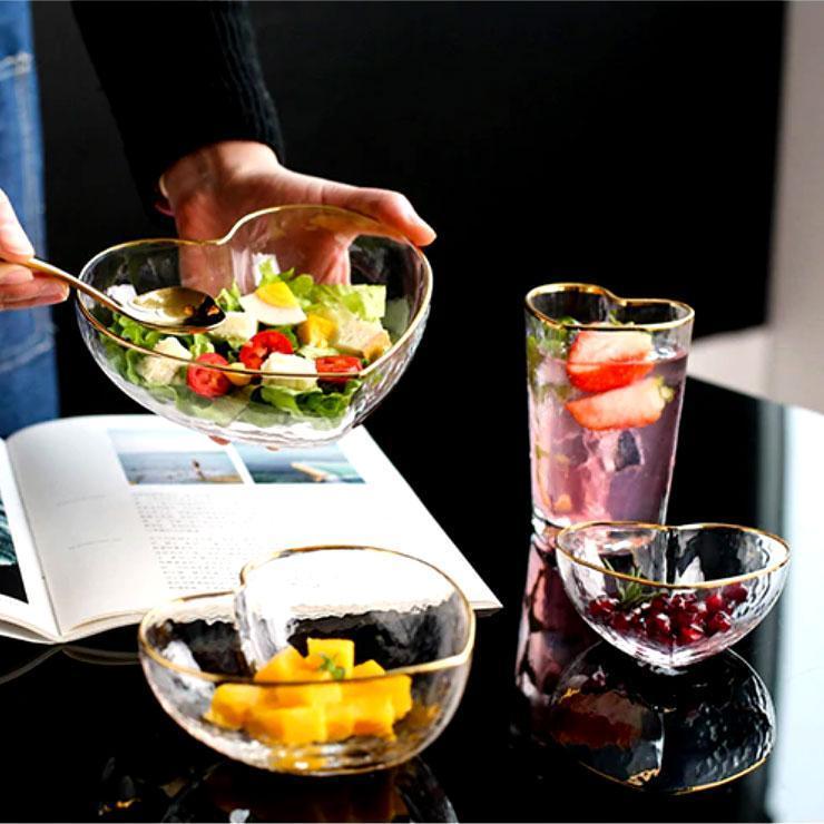Heart Glass Tableware with Gold Rim - Nordic Side - 