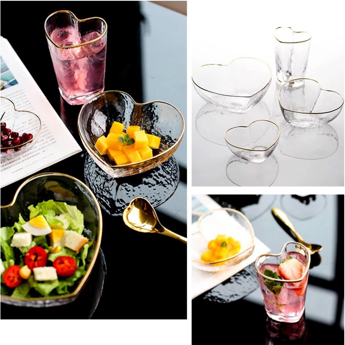 Heart Glass Tableware with Gold Rim - Nordic Side - 