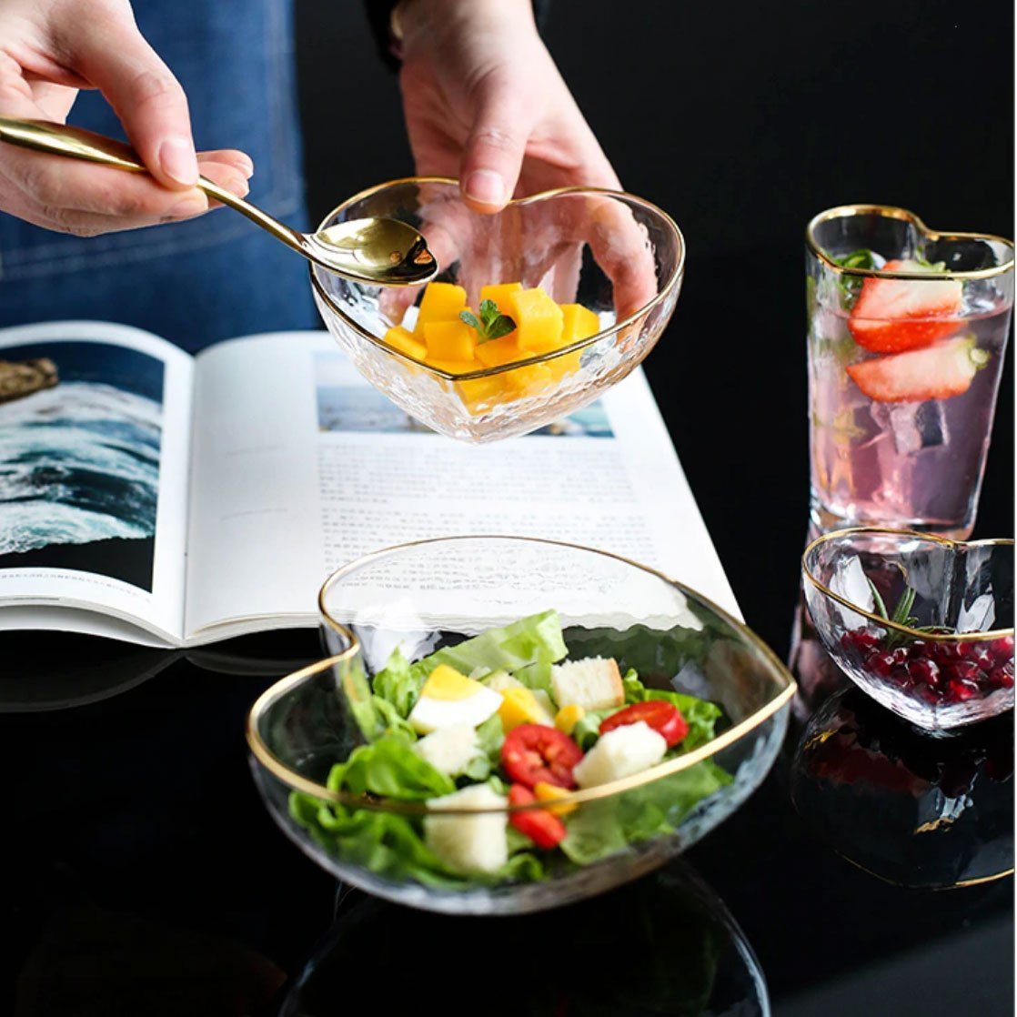 Heart Glass Tableware with Gold Rim - Nordic Side - 