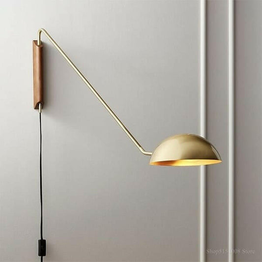 Hera - Retro Metal & Wood Wall Lamp with Plug