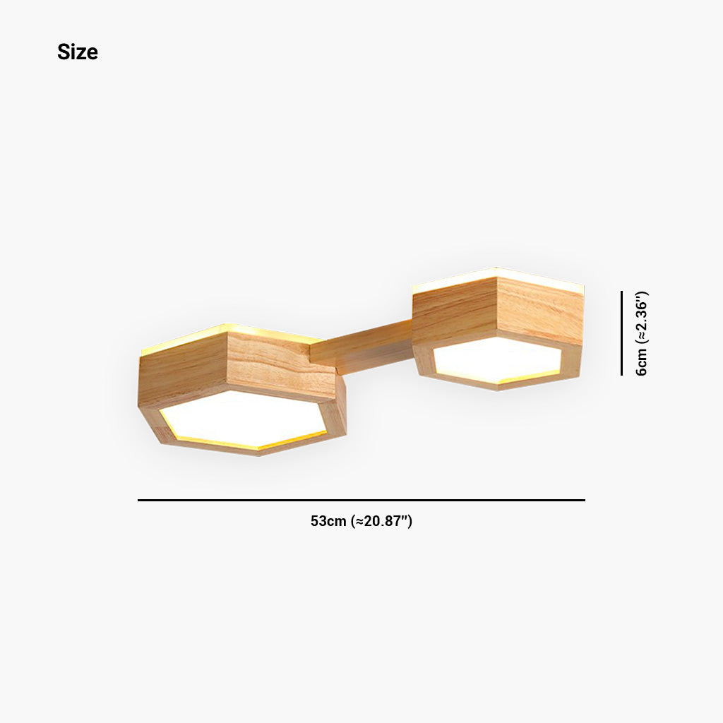 Ceiling Light Flush Mount Modern Hexagon Japanese Style, Wood & Acrylic