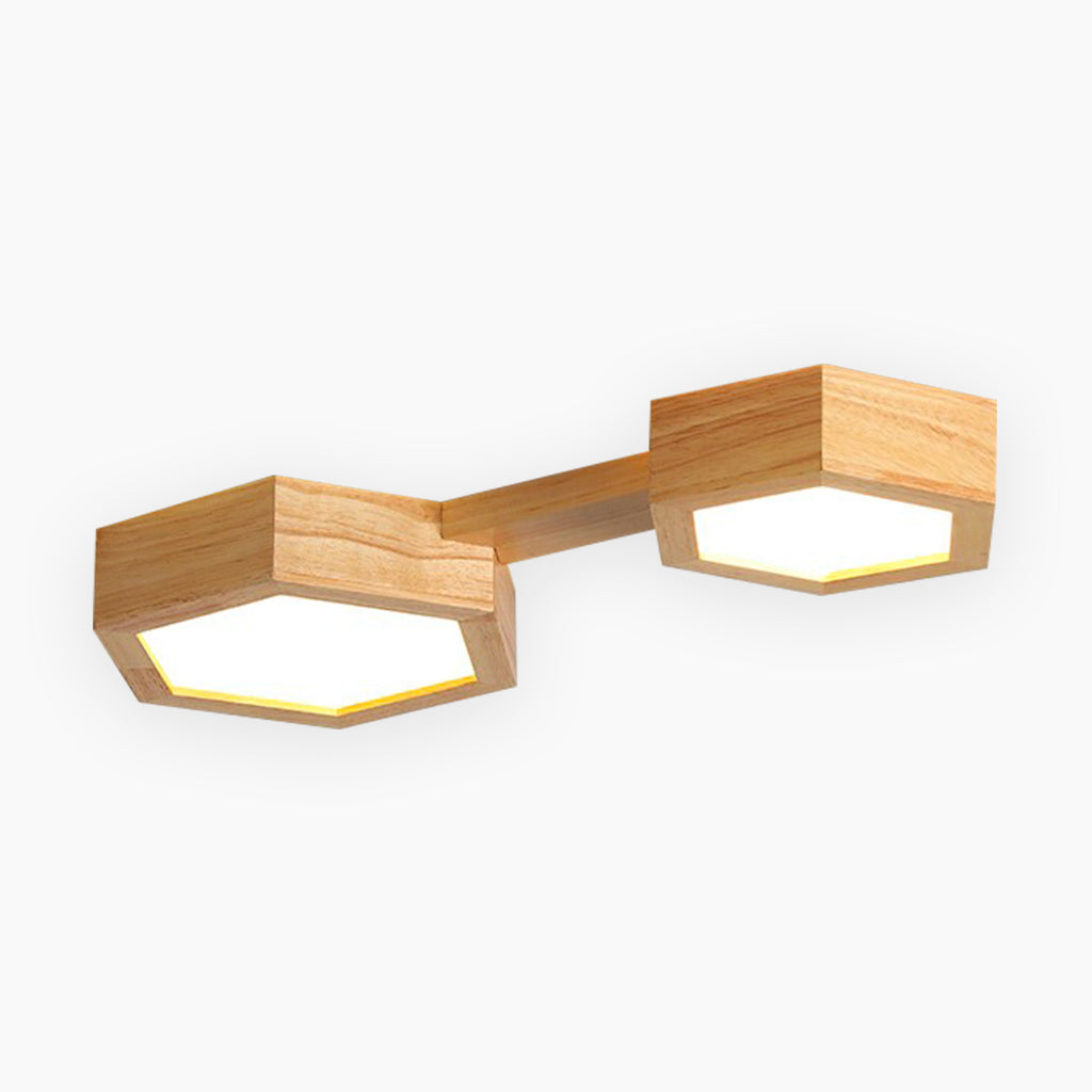 Ceiling Light Flush Mount Modern Hexagon Japanese Style, Wood & Acrylic