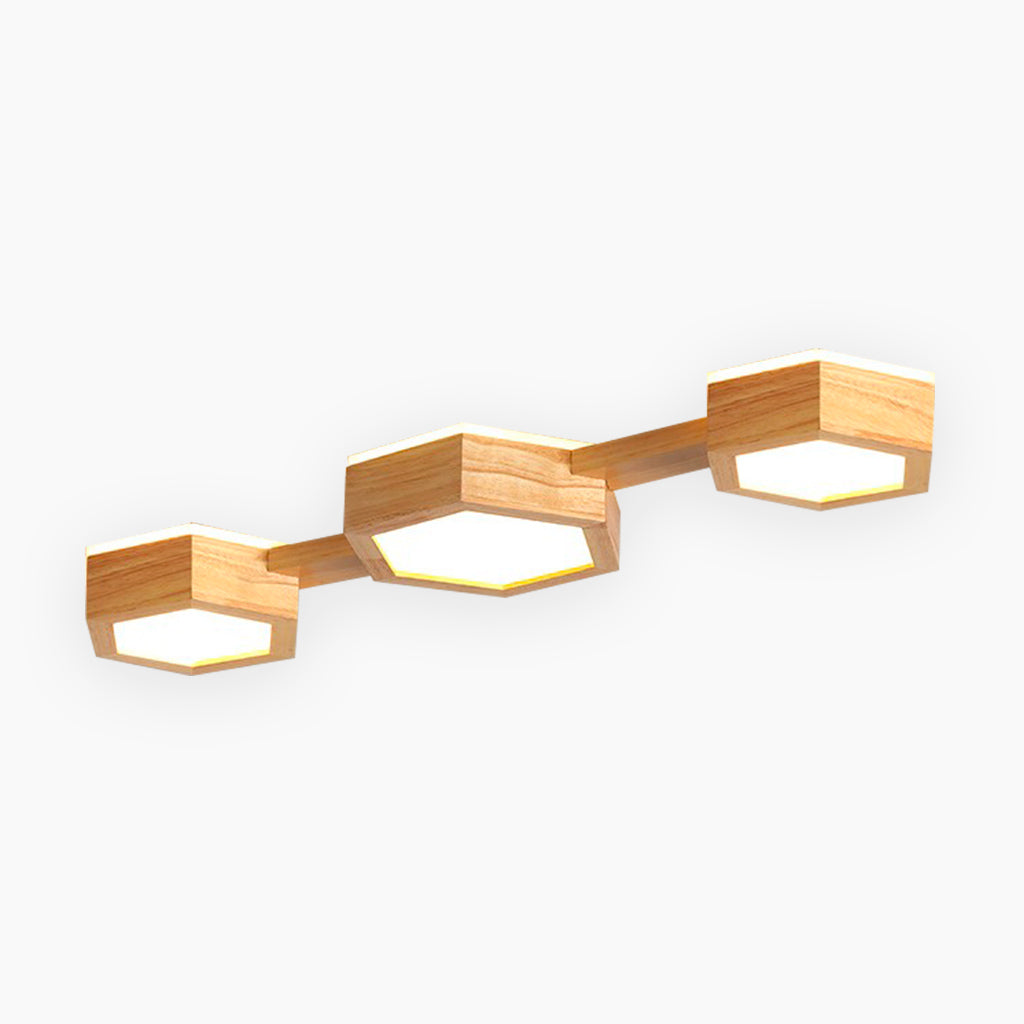 Ceiling Light Flush Mount Modern Hexagon Japanese Style, Wood & Acrylic