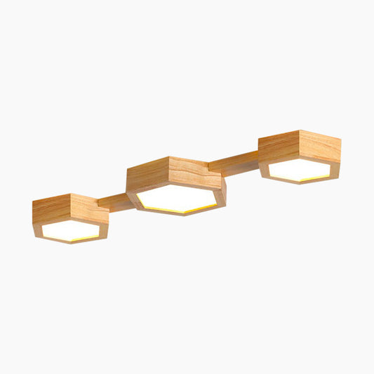 Ceiling Light Flush Mount Modern Hexagon Japanese Style, Wood & Acrylic