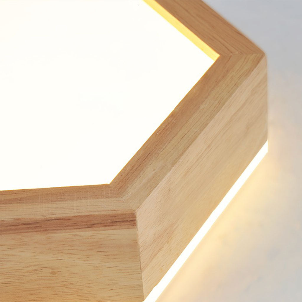 Ceiling Light Flush Mount Modern Hexagon Japanese Style, Wood & Acrylic