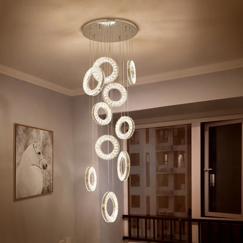 YLK Ring Design modern crystal chandelier for staircase long villa hall hanging