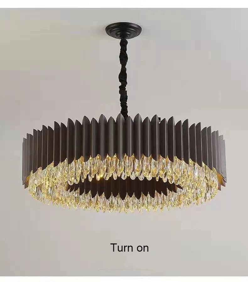 IND Modern Luxury Crystal Round Gold Black Chandelier Light