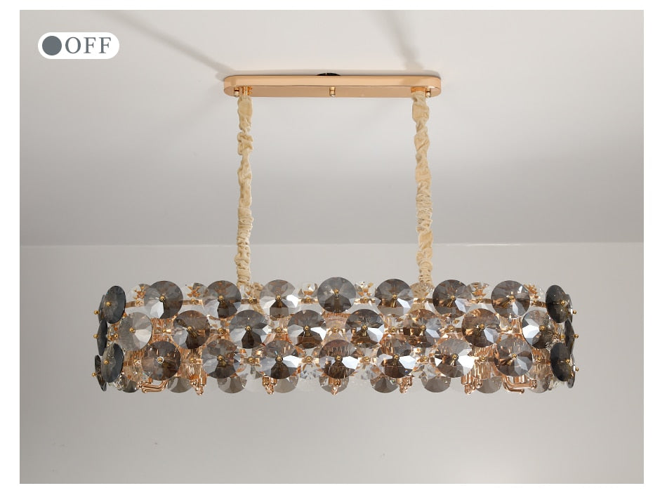 YLK Luxury Dining Room Crystal Chandelier Gold Oval Design Kitchen Island Hanging Light