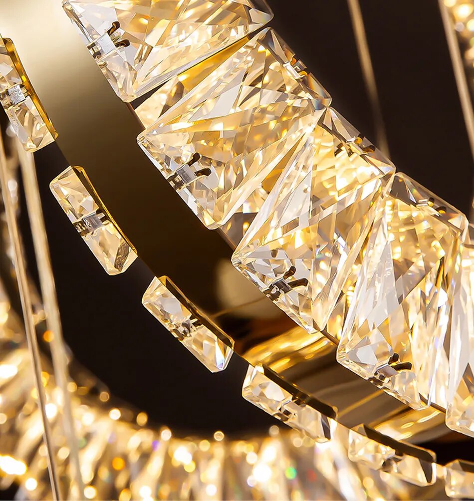 YLK Ring Design modern crystal chandelier for staircase long villa hall hanging