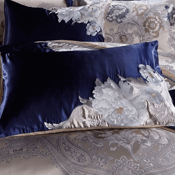 Impero Blue Silver Silk Cotton Jacquard Luxury Chinese Duvet Cover Set
