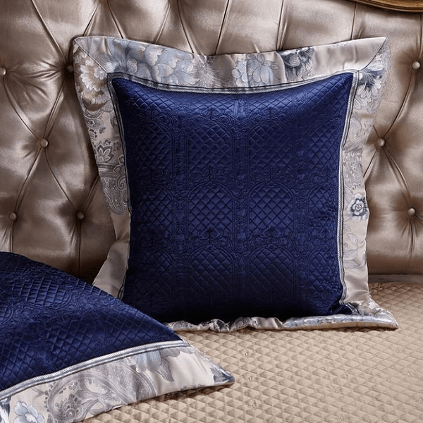 Impero Blue Silver Silk Cotton Jacquard Luxury Chinese Duvet Cover Set