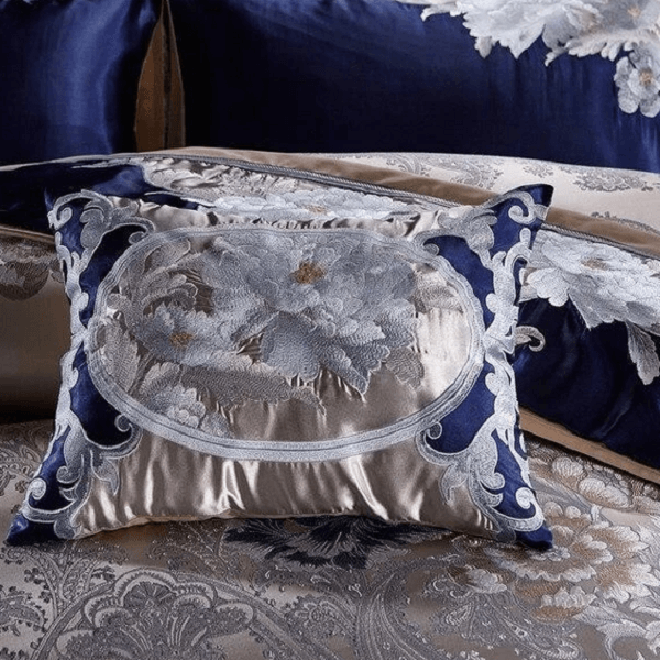 Impero Blue Silver Silk Cotton Jacquard Luxury Chinese Duvet Cover Set