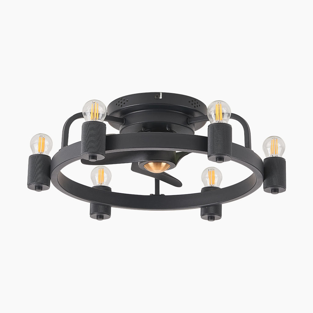 Fandelier Ceiling Fan with Light Industrial Farmhouse Flush Mount, Black