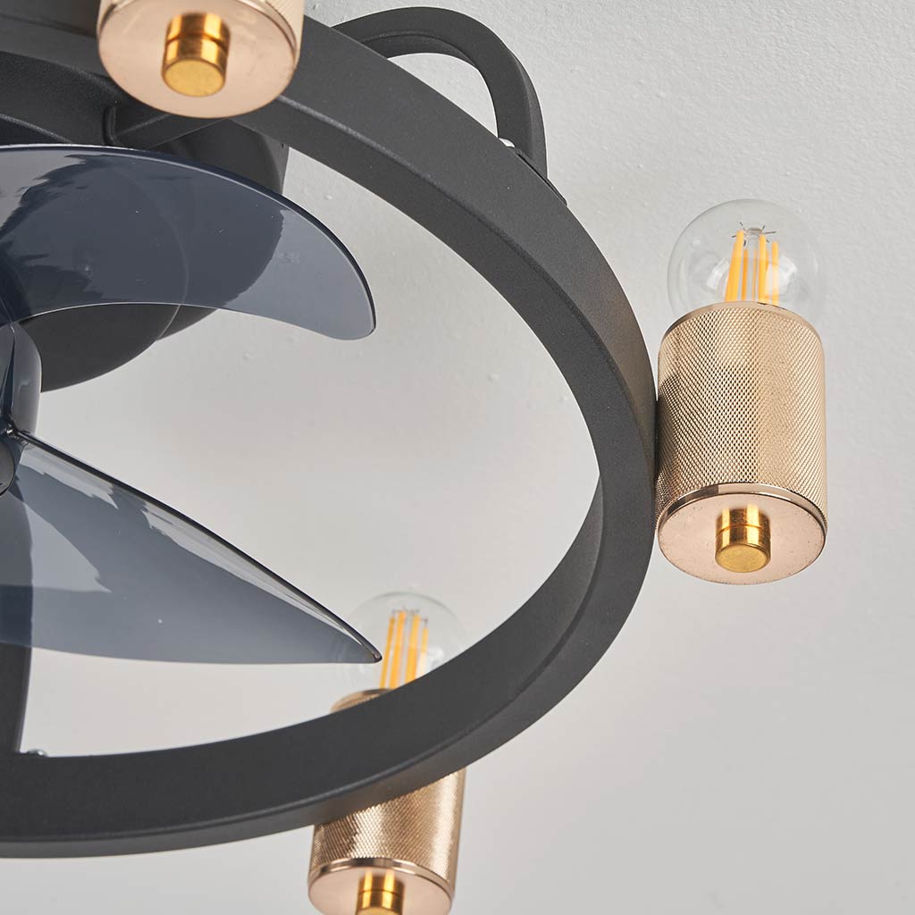 Fandelier Ceiling Fan with Light Industrial Farmhouse Flush Mount, Black