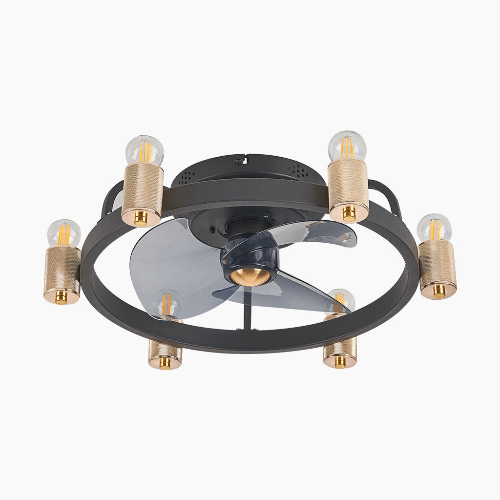 Fandelier Ceiling Fan with Light Industrial Farmhouse Flush Mount, Black