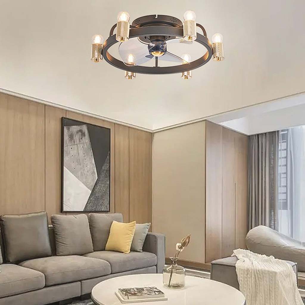 Fandelier Ceiling Fan with Light Industrial Farmhouse Flush Mount, Black