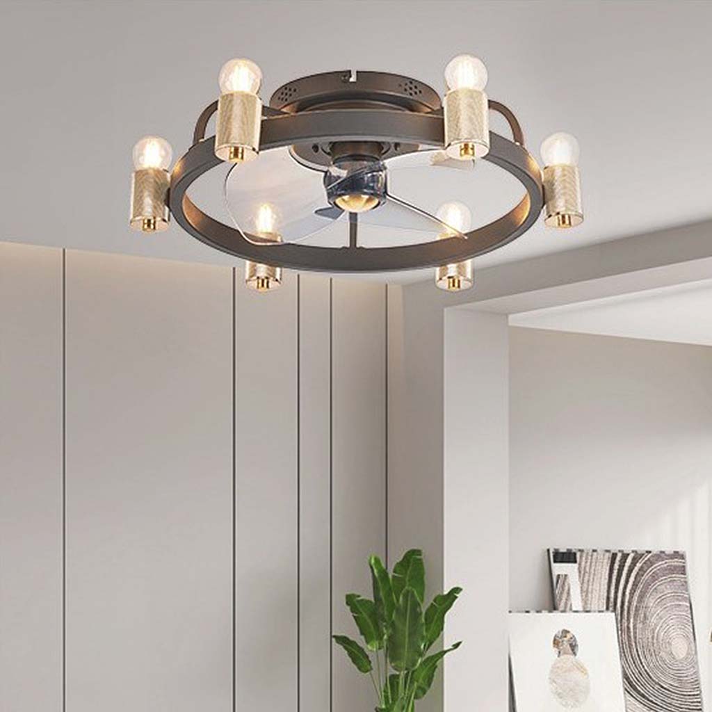 Fandelier Ceiling Fan with Light Industrial Farmhouse Flush Mount, Black