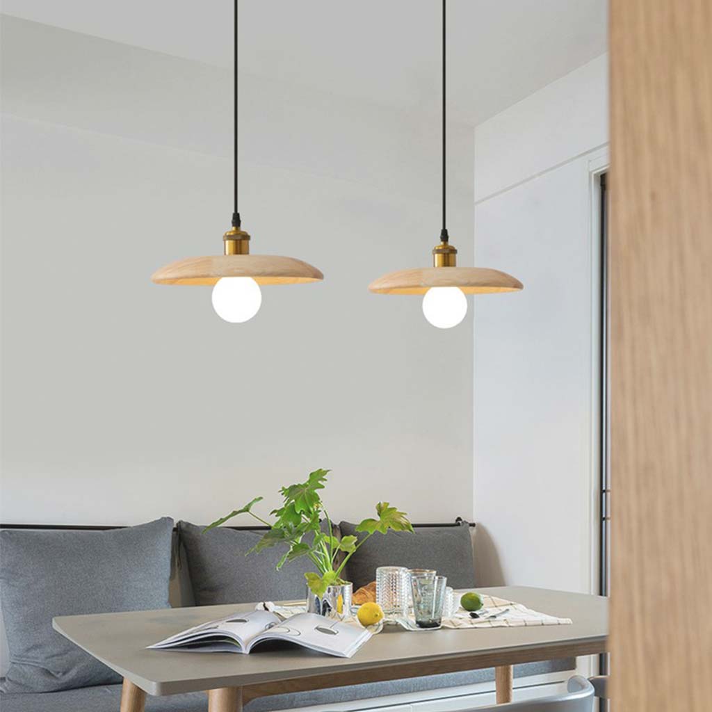 Hanging Pendant Light Japandi for Dining Room, Wood