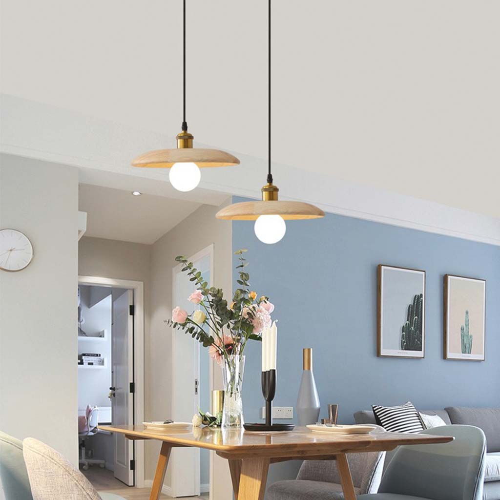 Hanging Pendant Light Japandi for Dining Room, Wood