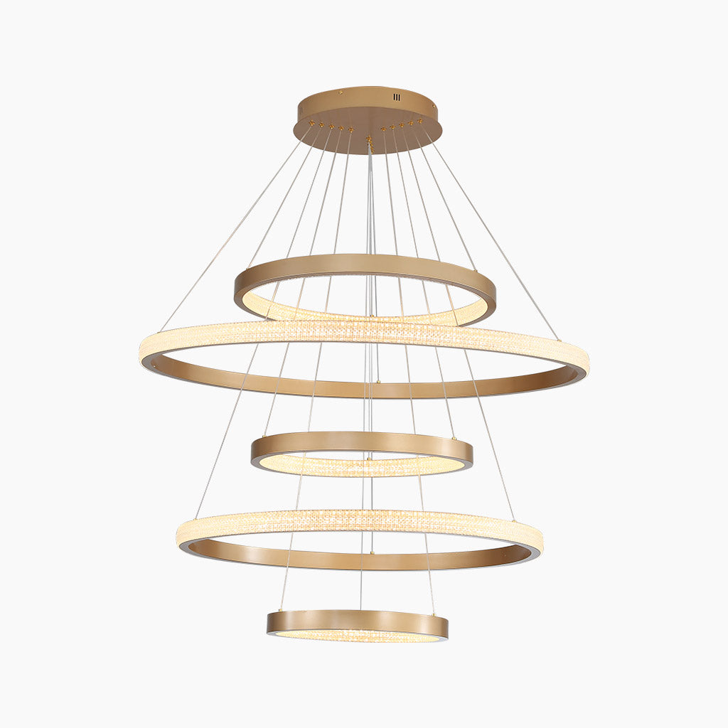 Chandelier Luxurious Halo Hanging Modern LED with Multiple Rings, Gold