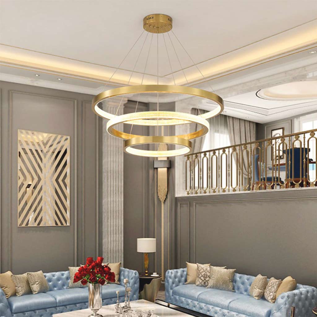 Chandelier Luxurious Halo Hanging Modern LED with Multiple Rings, Gold
