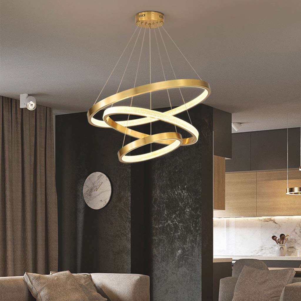 Chandelier Luxurious Halo Hanging Modern LED with Multiple Rings, Gold