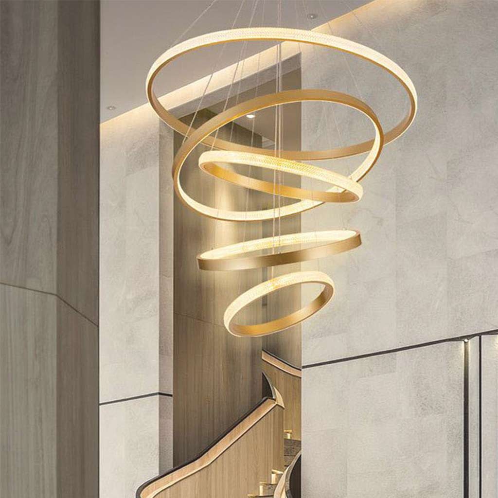 Chandelier Luxurious Halo Hanging Modern LED with Multiple Rings, Gold