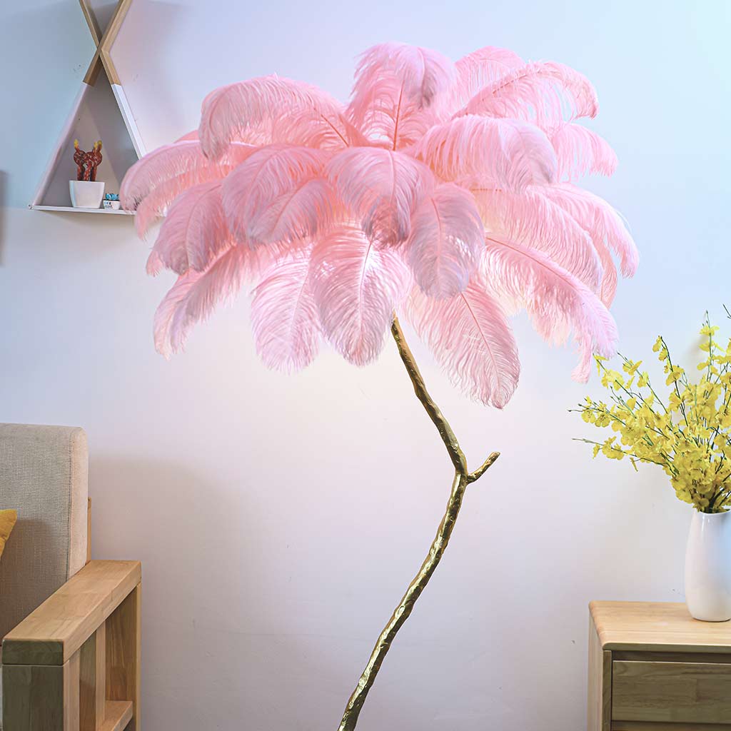 Ostrich Feather Copper Brass Tree Floor Lamp Luxury 70", 4 Colors